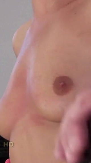 Ines in skirt and heels takes breast whip - CMNF