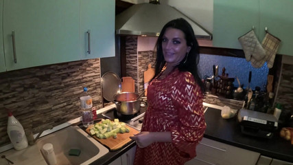 Red and Gold Dress Kitchen Play - Spanking, Blowjob, Doggy & Intense Orgasm 298