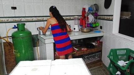 While My Friend Cleans up I Look at Her Because of How Sexy She Is and She Tells Me if I Want to Fuck Her