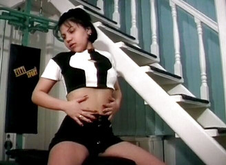 Brunette bitch drilling her pussy with two vibrators