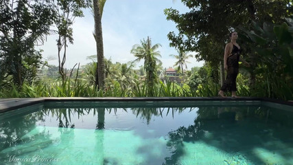 Teasing in See-thru Dress Outdoor at the Pool, Strip