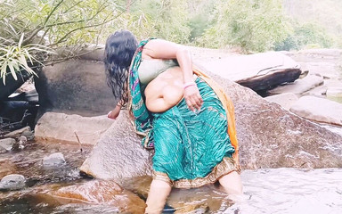 Silk Stepaunty Outdoor Bath Sex in Waterfall Telugu Dirty Talks.