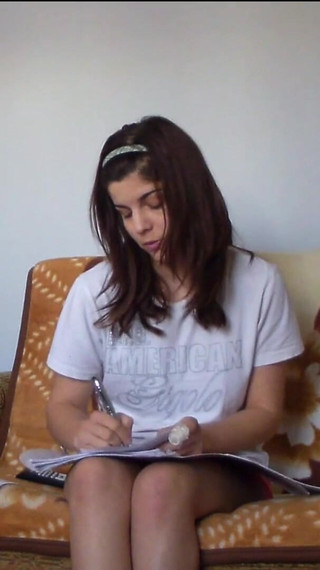 Sexy Teen Making Her Homework in Tight Short Pants