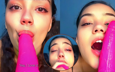 Hot College Girl Deepthroating a Dildo and Keeps Asking for Cum on Her Face