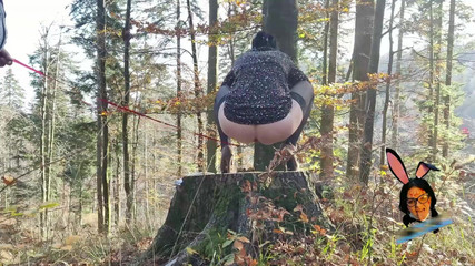 Stockings and High Heels Mature MILF Step Mom Pissing Outdoor with Anus on Leash