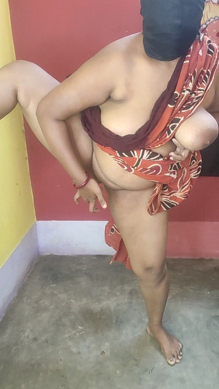 Gorgeous Indian stepmom hot strips in red sharee