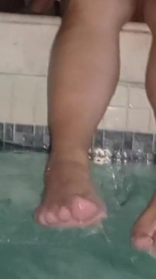 Foot Fetish My Stepmom Models Them in the Hotel Pool