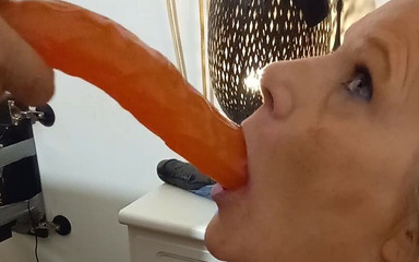 Hot MILF Deepthroating Her Man When He Decides to Shove a Dildo Down Her Throat