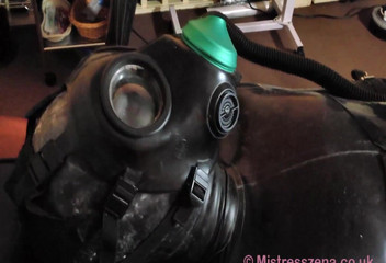 Squeeze to Breath. Slave Has a Hood, and an Air Supply. Only Thing Is, to Keep on Breathing He Has to Keep Squeezing the Air Bag