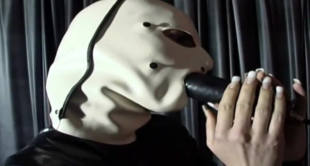 Fetish dildo sucking in gas masked