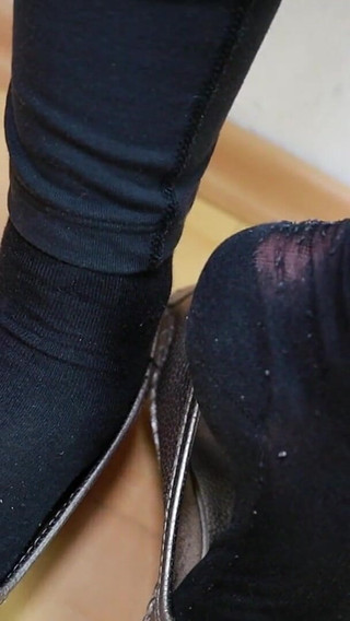 Worn Black Socks & Dirty Silver Loafers - Real Footwear Tease in Leggings