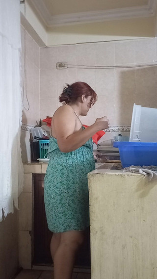 Maid Fucked When She Washes Dishes by the Boss, Her Wife Almost Discovers Us