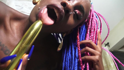 Ebony Teen Pearl Teasing with Dildo and Chocolate