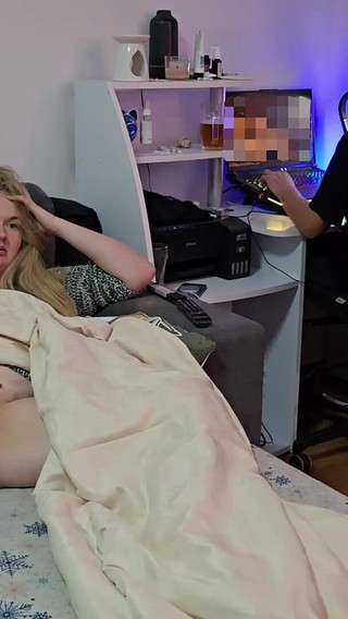 Horny Blonde BBW Wife Can’t Wait for Her Husband to Stop Gaming and Makes Herself Cum