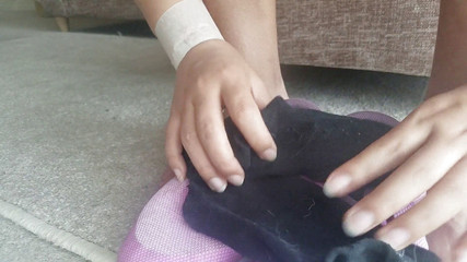 I spit on my shoes. Smelly, filthy, dirty black socks