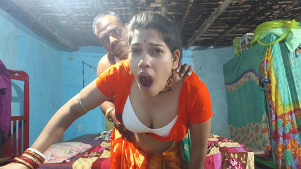 Desi Bengali Bhabhi Ke Saath Masti Romance and Kissing Scenes, Orange Blouse and White Bra Remove Big Boob Press by Rahul