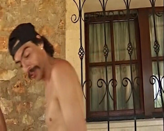 Two Wild Dudes Giving a Hot German Babe Some Cream on the Face