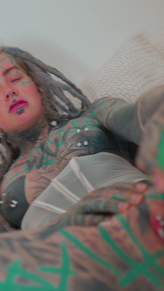 Heavily Tattooed Horny Girl Solo I Fuck Myself with a Big Toy