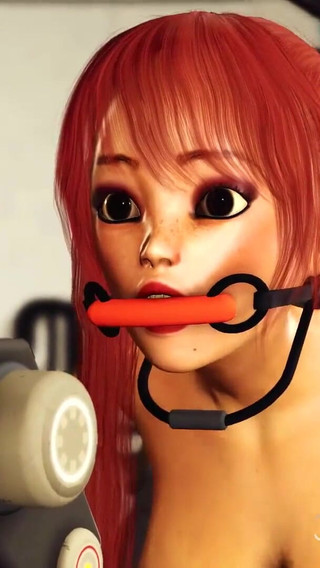 Sci-fi BDSM! Red haired hot gagged girl in cuffs gets fucked hard by a midget man