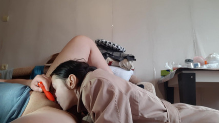 My Girlfriend Fucks Me Hard and Deep in the Pussy, and I Jerk off My Clit with a Vibrator