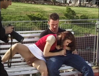 Sexy petite outdoor double penetrated anal threesome