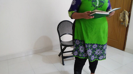 BBW teacher sitting on a chair reading a book when a stranger entered the room & tied her hands Roughly & fucked her